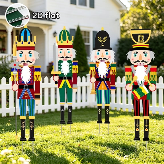 4 pieces of Christmas Nutcracker courtyard decorations, black/white Nutcrackers, 2D flat Christmas decorations, Nutcracker soldier decoration scene arrangement