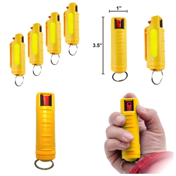 4 pieces of pepper spray 0.5 ounces personal defense safety protection keychain, yellow, suitable for solo nighttime activities