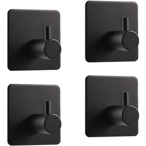 4 pieces self-adhesive towel hooks black wall hooks stainless steel rustproof coat hooks robe hooks without drilling towel holder hooks for kitchen bathroom doors