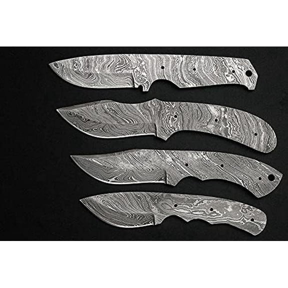 4 pieces set of 8", 7.5" and 6.5" long hand forged Damascus steel blank blade skinning knife set, 3 to 4 inches cutting edge, compact pocket knife blanks, knife making supplies$$Other