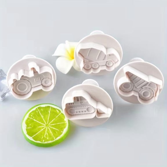 4 pieces/set Cake Cookie Biscuit Cutters Air Bag Pastry Cutters Pattern Stamps Frosting Cake Mold Vehicle Theme (Truck, Tractor, Forklift) Cake Decoration Baking Tools