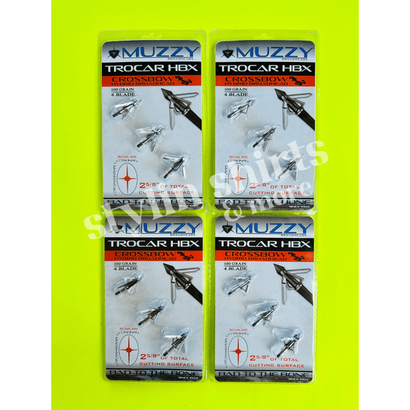 4 pk Muzzy Archery Trocar HBX CROSSBOW Mechanical 4 blade 100 Grain 3 Broadhead
