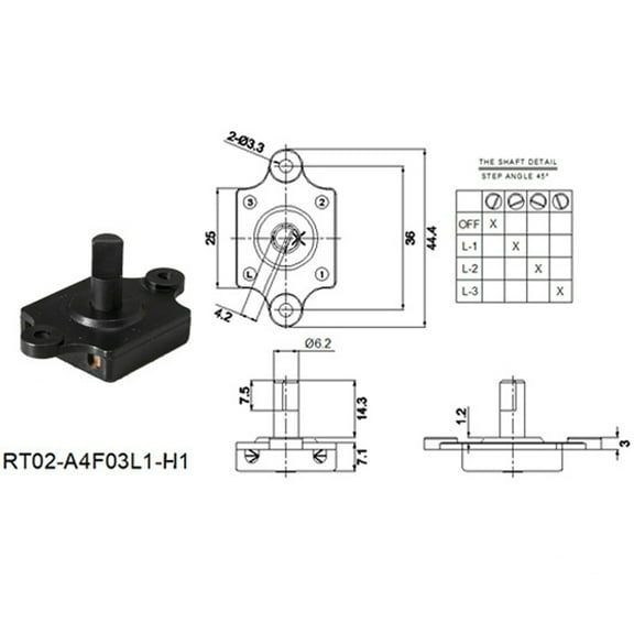 4-position Square Rotary Switch 250V 3A Multi-band Coded Knob Switch for Cooker Television Fan Speed Control Rotary Switch