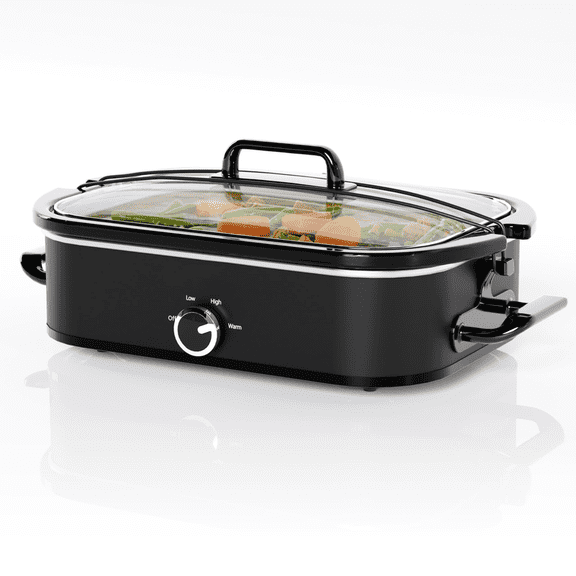 4 qt Black Rectangle Manual Slow Cooker with Ceramic Inner Pot for Family Diet, Dishwasher Safe