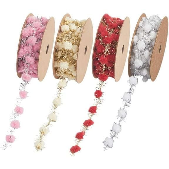 4 rolls 4 colors Polyester Gift Wrapping Belt Ribbon Iron Wire Wool golden Onion Ball Webbing Mixed color 1/2 inch(13mm) about 3.28 Yards(3m)/set