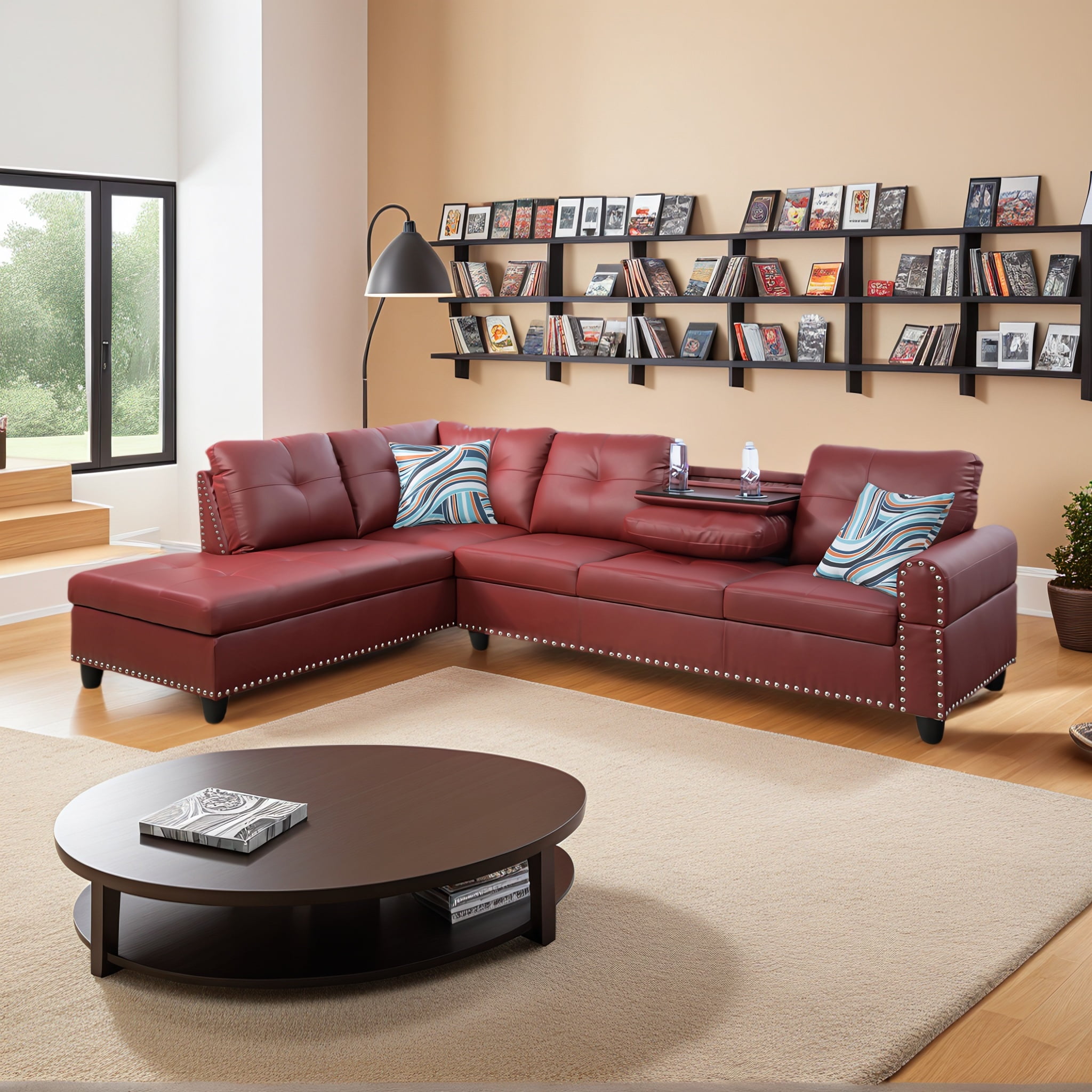 4-seater L-shaped sofawith 90° Swivel Cup Holders, apartment, living room, and office sofa(Includes 2 Pillows)