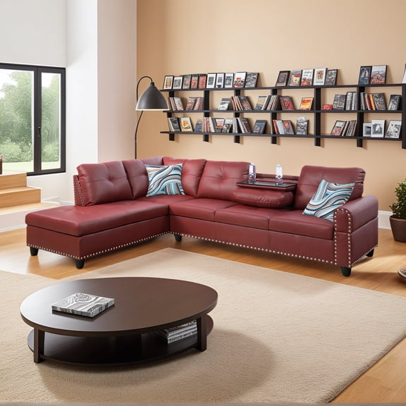 4-seater L-shaped sofawith 90° Swivel Cup Holders, apartment, living room, and office sofa(Includes 2 Pillows)