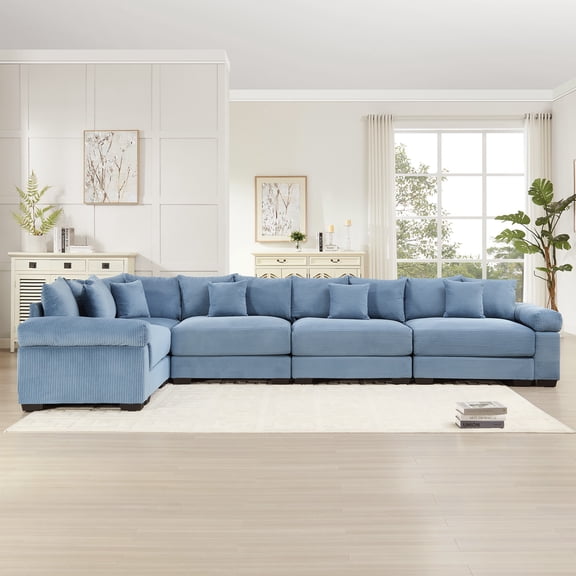 4-seater Oversized Cloud Modular Sectional Couch,Convertible Sectional Couches Deep Seat Extra-Wide Armrests,18Throw Pillows Premium Corduroy Fabric,Ergonomic Design,Easy Assembly, for Study (Blue)