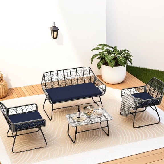 4-seater wicker furniture set with splash proof fabric / Perfect for garden use, weather resistant