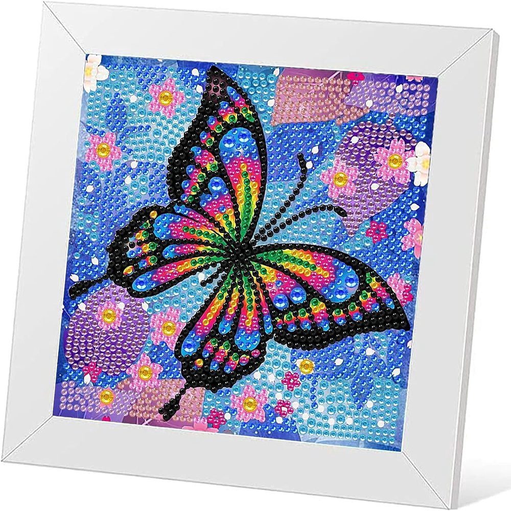 4 set Butterfly Pattern DIY Diamond Painting Photo Frame Kits for Beginners Including Resin Rhinestone bag Diamond Sticky Pen Tray Plate Glue Clay Colorful 175x175mm