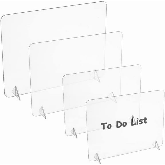 4 sets 3 style Acrylic Table Message Boards Transparent Blank Note Plate Rectangle Clear Finished Product: 38x150~300x100~200mm