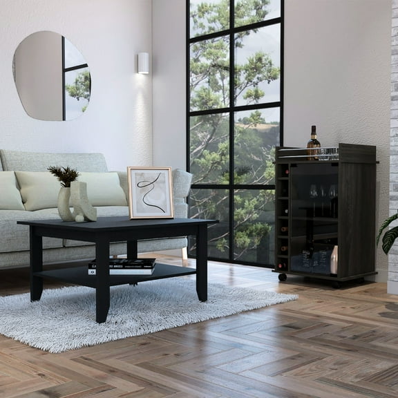 4-shelf Living Room By - Coffee Table & Bar Cabinet In Black Modern Black,