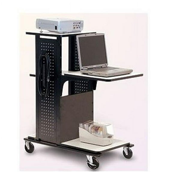 4 shelf presentation station with Heavy duty casters & 7 Outlet electrical assembly- Black-gray