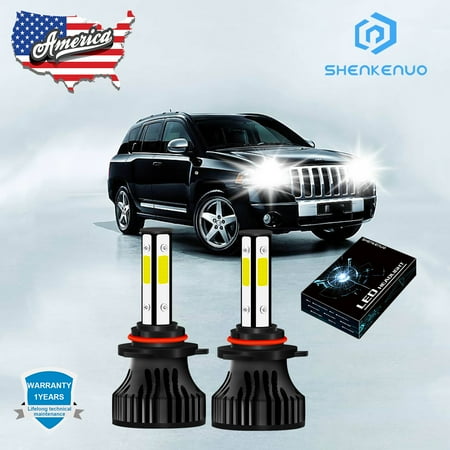 4-side 9012 LED Headlight High/Low Beam 6000K Super Bright Bulbs Kit For Jeep Compass 2014-2016