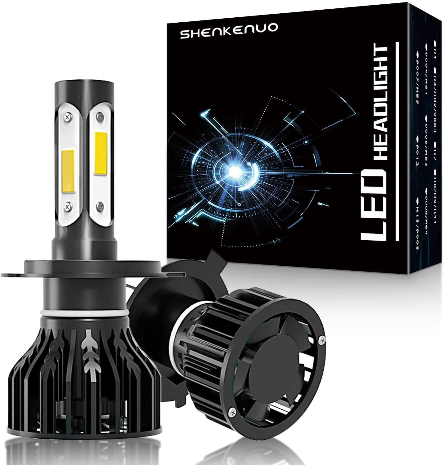 4-sides 9003/H4 LED Headlight Bulbs High/Low Beam,for Toyota Camry Corolla Solara Sienna 98-03 Yaris 04-14 Tundra 14-20 Tacoma 97-15 Sequoia RAV4 01-05 Prius 02-09 Hilux 05-19 6000K White,2pc