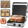 thumbnail image 1 of 4-slice Panini Press Grill Cheese Sandwich Maker  Electric Indoor With Temperature Setting Opens 180 Degrees Dual Non-stick Surfaces 4-circle Silicone Mold Reversible Plates, 1 of 7