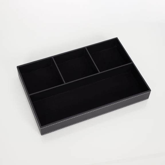 4 slots Desk Drawer Organizer, PU Leather Drawer Storage Organizer Divider for Office Desk Supplies Value Collection and Accessories Multi-Purpose Storage Desktop Organizer Tray(Black)