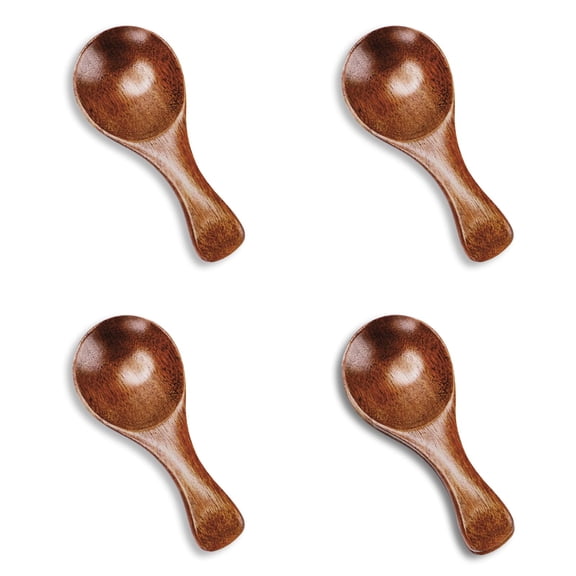 4 small wooden spoons, 3.2-inch small wooden spoons honey, brown mini wooden teaspoons snack ice cream jar spices condiment tea bath salt coffee candy jam mustard seasoning