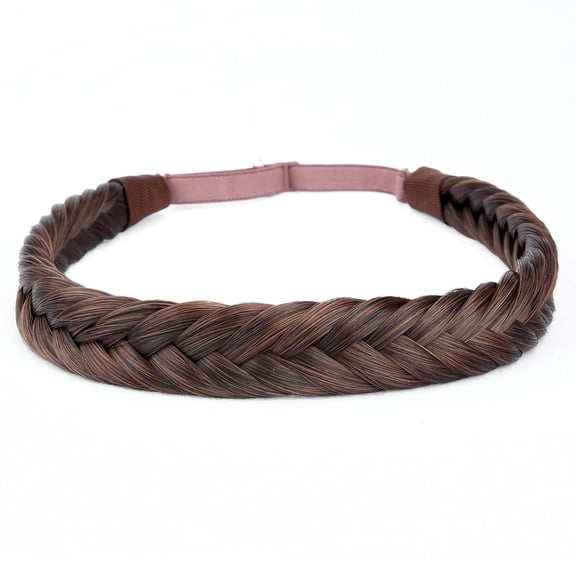 4 strands Fishtail Synthetic Hair Braided Headband Classic Chunky Wide Plaited Braids Elastic Stretch Hairpiece Women Girl Beauty accessory, 61g/2.2oz(4-Copper Brown)