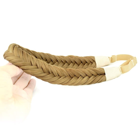 4 strands Fishtail Synthetic Hair Braided Headband Classic Chunky Wide Plaited Braids Elastic Stretch Hairpiece Women Girl Beauty accessory, 61g/2.2oz (4-Golden Brown)