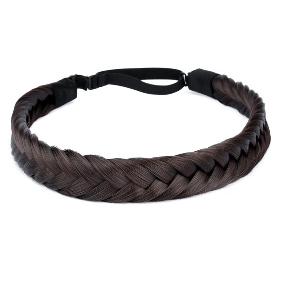 4 strands Fishtail Synthetic Hair Braided Headband Classic Chunky Wide Plaited Braids Elastic Stretch Hairpiece Women Girl Beauty accessory, 61g/2.2oz (4-Dark Brown)