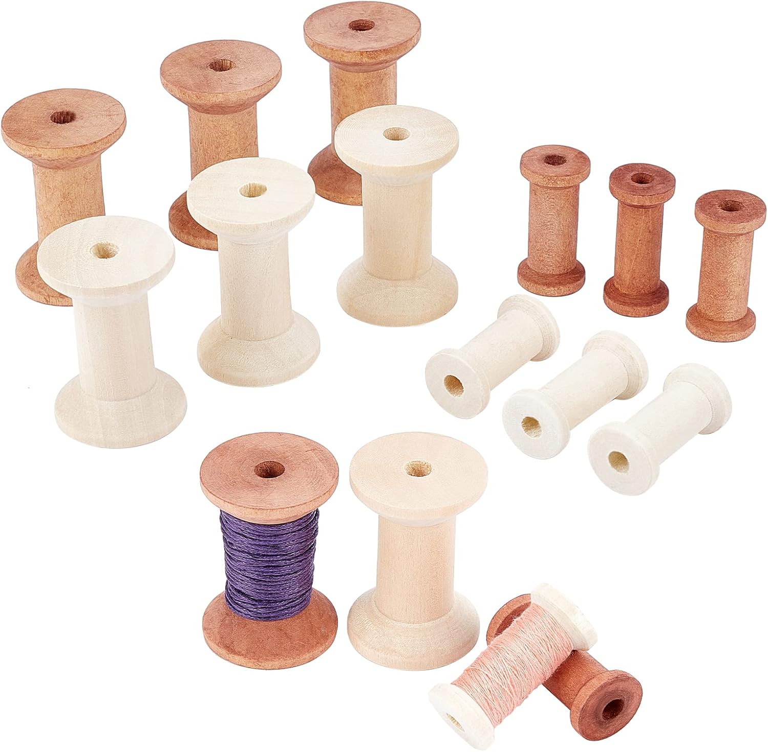 4 style Unfinished Weaving Spools 16pcs Wooden Sewing Embroidery Thread ...