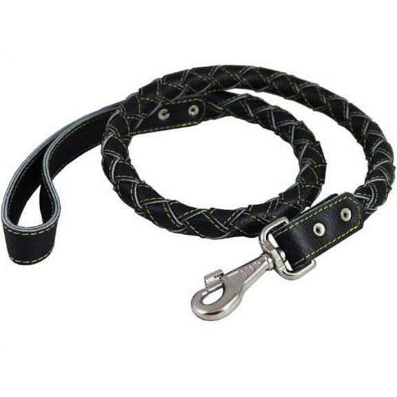 4-thong Round Fully Braided Genuine Leather Dog Leash, 43" Long 1" Wide Cane Corso, Mastiff, Dane