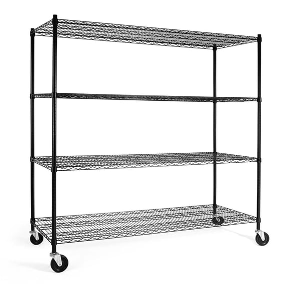 4-tier Commercial Grade Heavy Duty Adjustable Height Wire Shelving W/wheels & Leveling Feet Storage Metal Steel Shelf Garage Utility Rack Unit 60" W