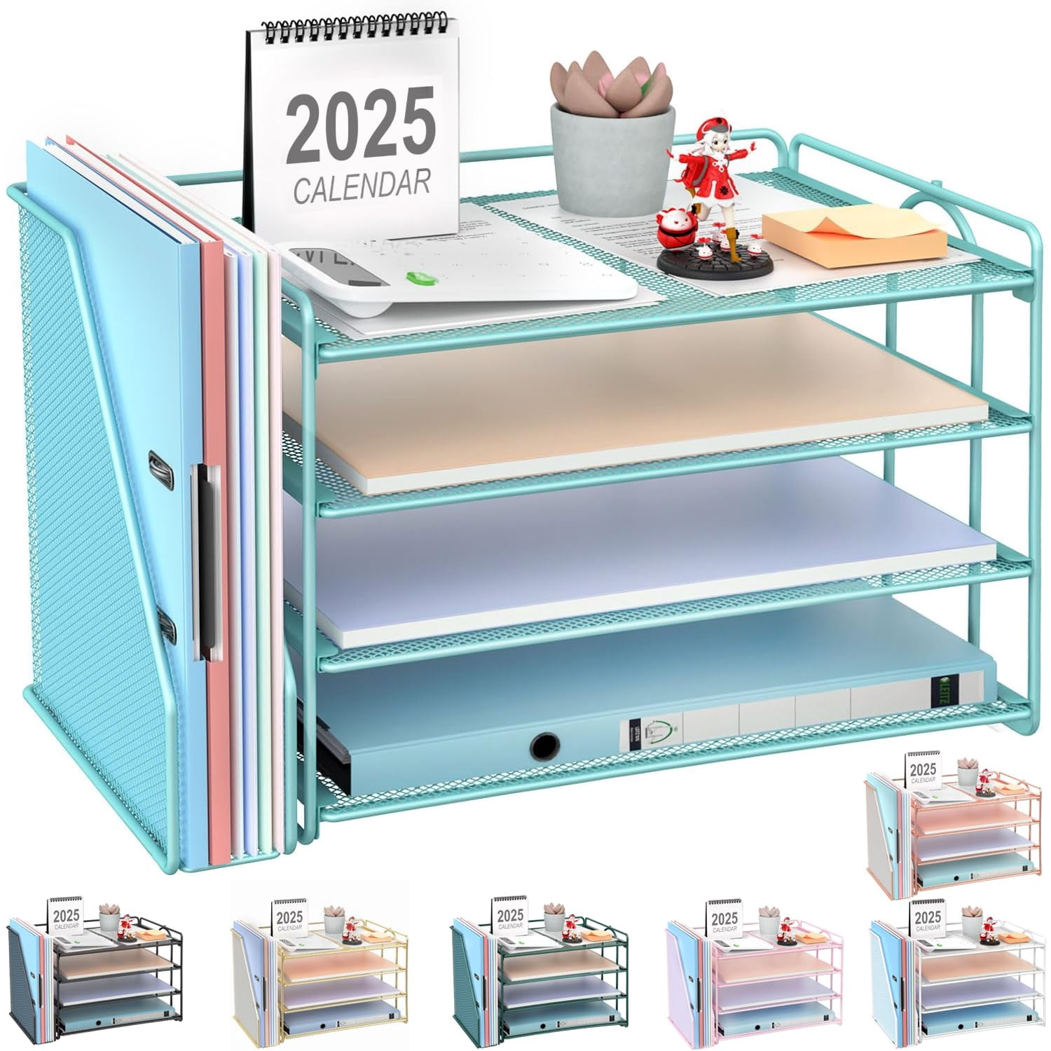 4-tier Paper Organizer With Magazine Holder  Desk Organizers And Accessories & Workspace File For Office Supplies Storag (blue 4-tier)