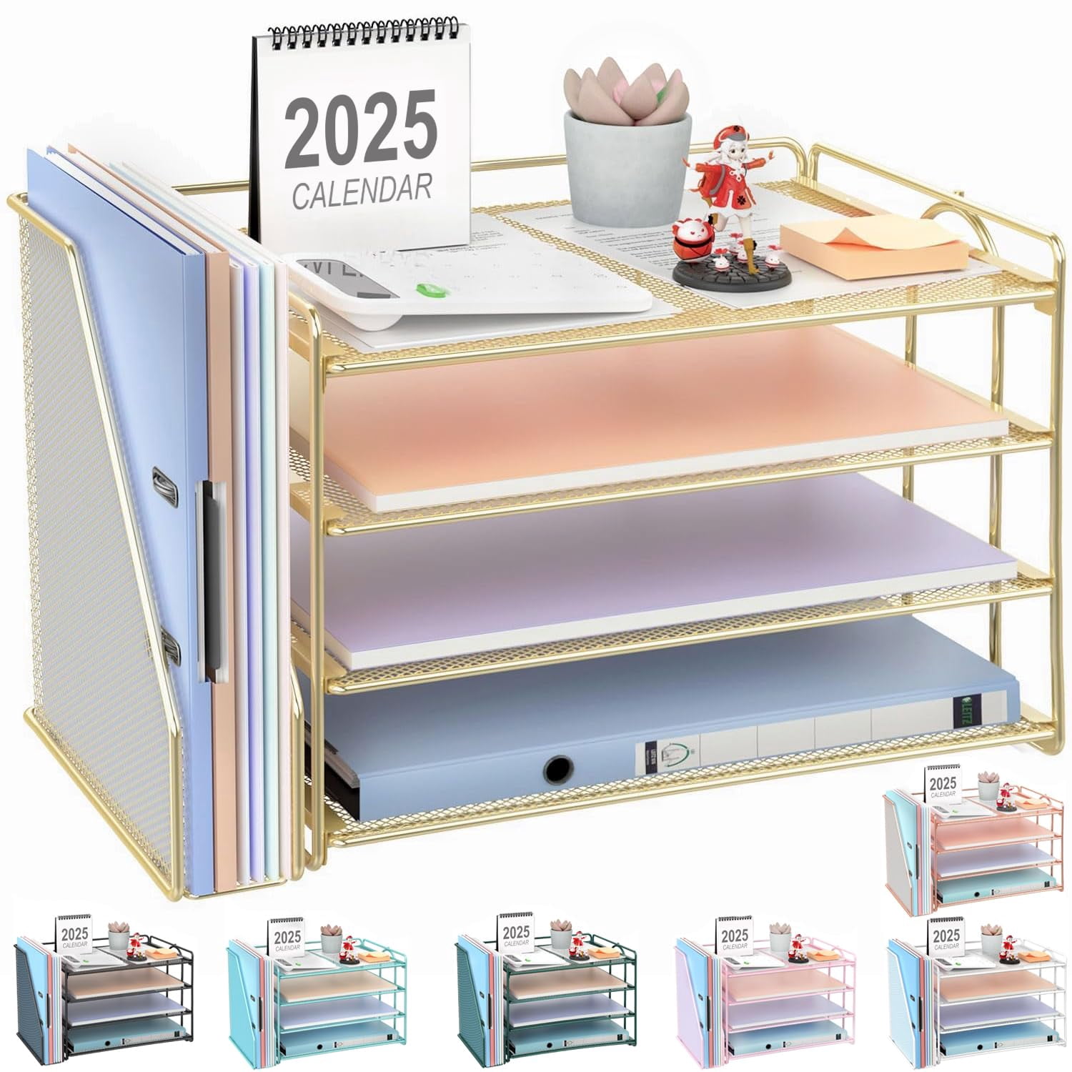 4-tier Paper Organizer With Magazine Holder  Desk Organizers And Accessories & Workspace File For Office Supplies Storag (gold 4-tier)