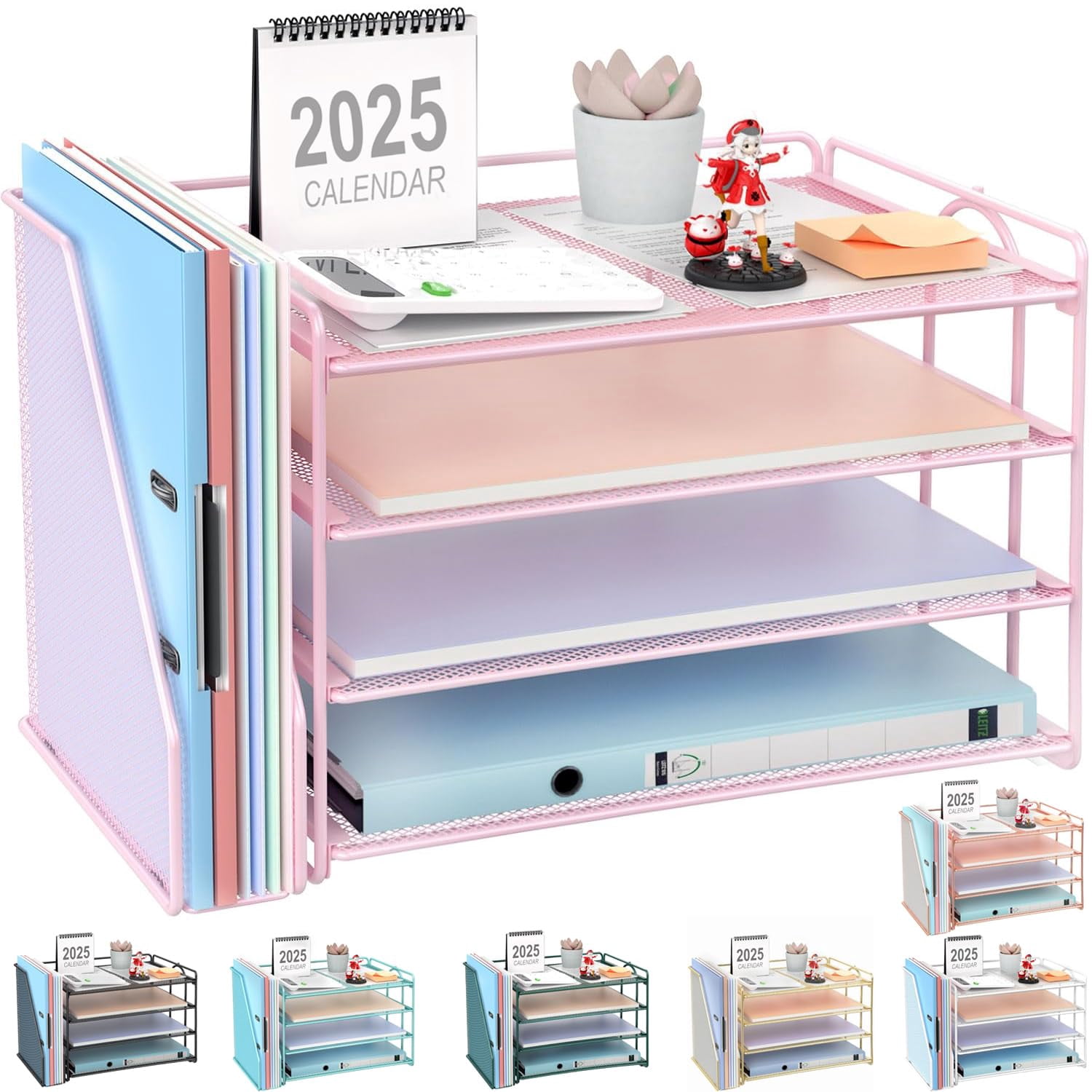 4-tier Paper Organizer With Magazine Holder  Desk Organizers And Accessories & Workspace File For Office Supplies Storag (pink 4-tier)