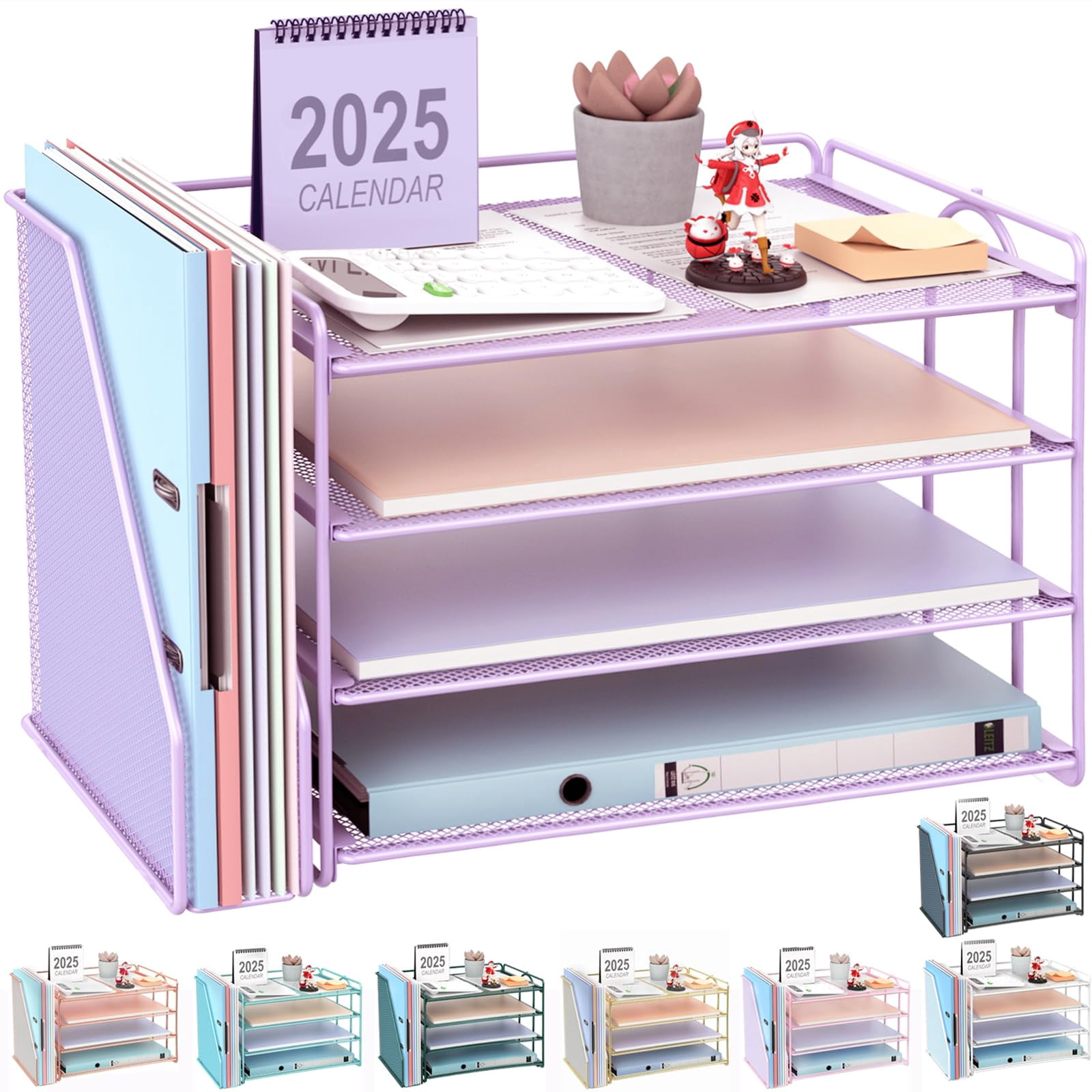 4-tier Paper Organizer With Magazine Holder  Desk Organizers And Accessories & Workspace File For Office Supplies Storag (purple 4-tier)