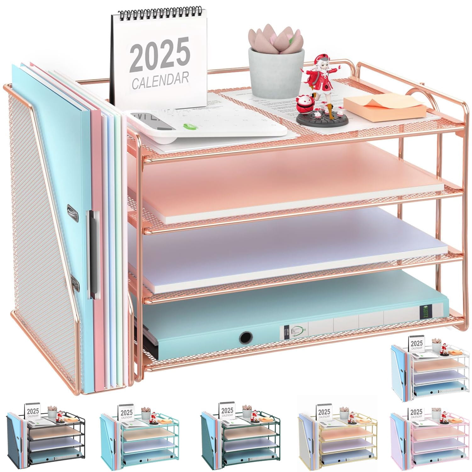 4-tier Paper Organizer With Magazine Holder  Desk Organizers And Accessories & Workspace File For Office Supplies Storag (rose 4-tier)