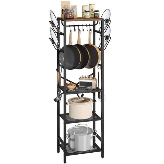 4-tier Pot Rack Rustic Brown and Black Pots And Pans Organizer For Kitchen Corner Storage