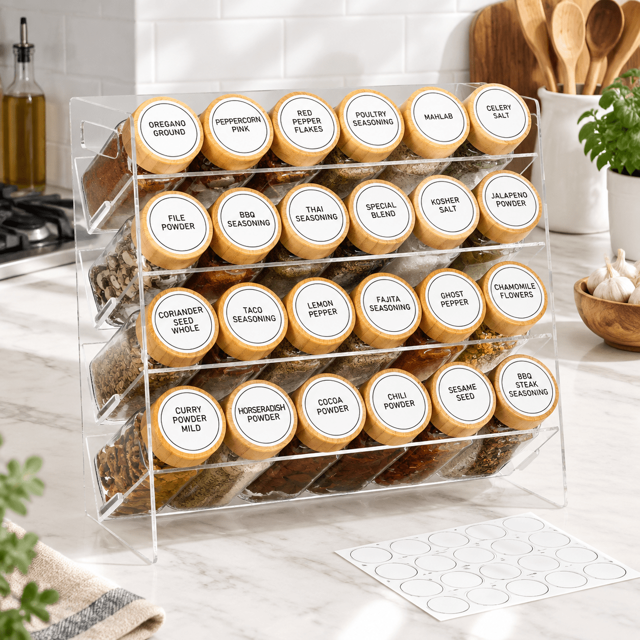 4-tier Spice Rack Organizer with 24 Glass Jars and Label Set - Walmart.com