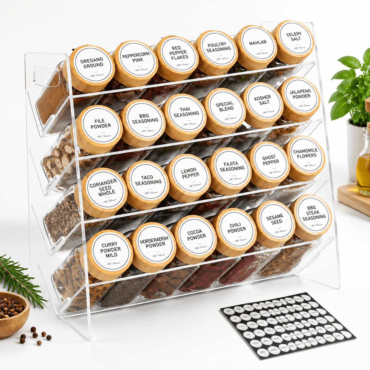 4-tier Spice Rack Organizer with 24 Glass Jars and Label Set - Walmart.com