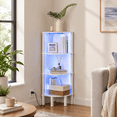Living Room Library Unit 4-tier White Corner Shelf Unit with LED Lights, Wall Mounted Storage ...