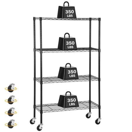 4-tier Wire Shelving Storage Shelves Adjustable NSF Wire Shelf Heavy Duty Storage Shelving Unit on 3” Wheel Casters Commercial Metal Wire Rack 35"L x 14W x 61"H,Black