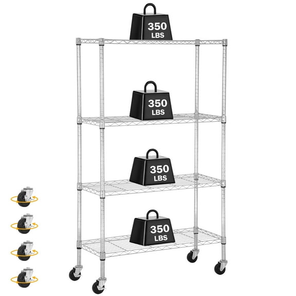 4-tier Wire Shelving Storage Shelves Adjustable NSF Wire Shelf Heavy Duty Storage Shelving Unit on 3” Wheel Casters Commercial Metal Wire Rack, 35"L x 14"W x 61"H,Chrome