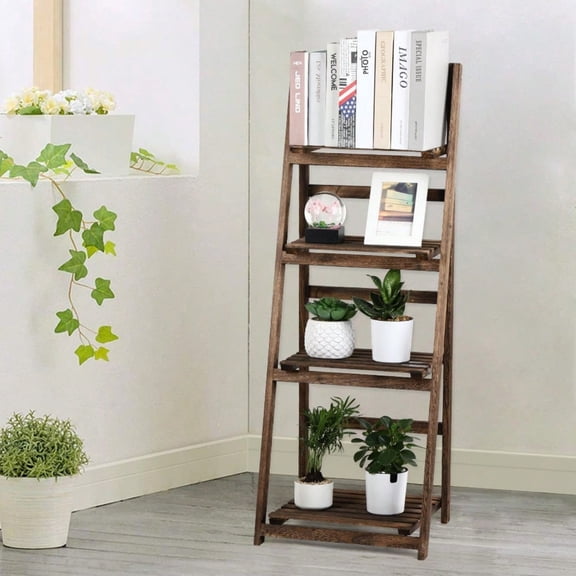 4-tier foldable vertical shelf, plant stand, bathroom rack, practical storage rack, display rack. Ideal for holding plants, books, and other items. Suitable for use in homes and offices.