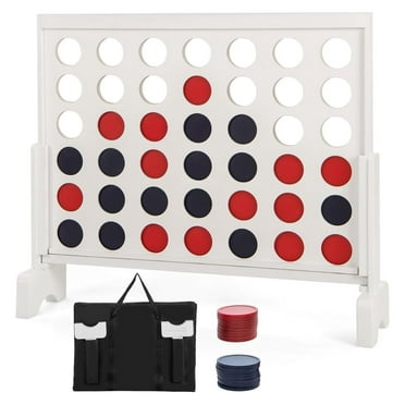 4-to-Score Game, 4-in-a-Row Game Set with 42 PCS Jumbo Rings & 600D Fabric Carrying Bag, One-Hand Release Lever, Wooden Line-up-4 Game for Camping, Parties & Gatherings (White)