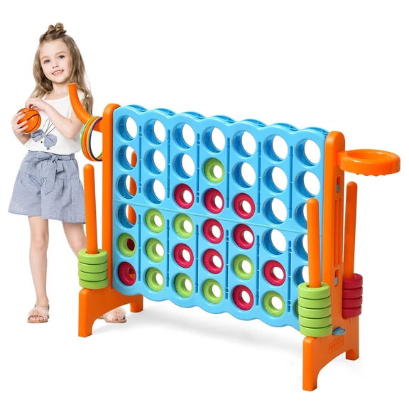 4-to-Score Giant Board Game Set with Quick-Release Slider, 2.5Ft Basketball Ring Toss Combo for Birthday Holiday Backyard Tailgating, Blue