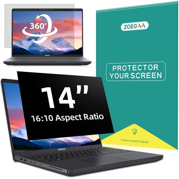 4-way 360 Laptop Privacy Screen 14 inch 16:10 Aspect Ratio. | Screen Size is 11.9 in Wide and 7.4 in High; Removable; Compatible With HP Dell Lenovo Samsung Thinkpad;