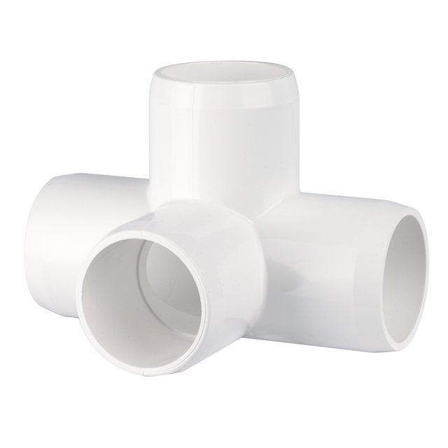 3/4" PVC 4-Way L/T Fitting – Furniture Grade White, For DIY Projects, Greenhouses, Dog Agility, Non-Threaded