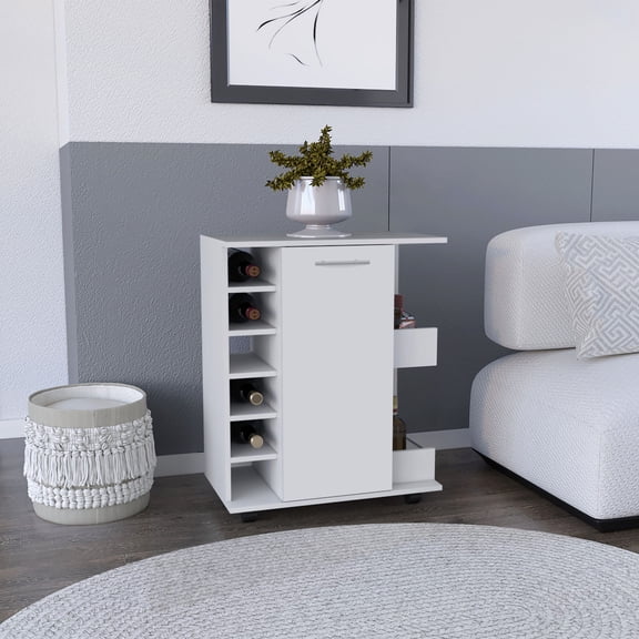 4 - wheel bar cart with multiple storage spaces / Versatile for different home areas