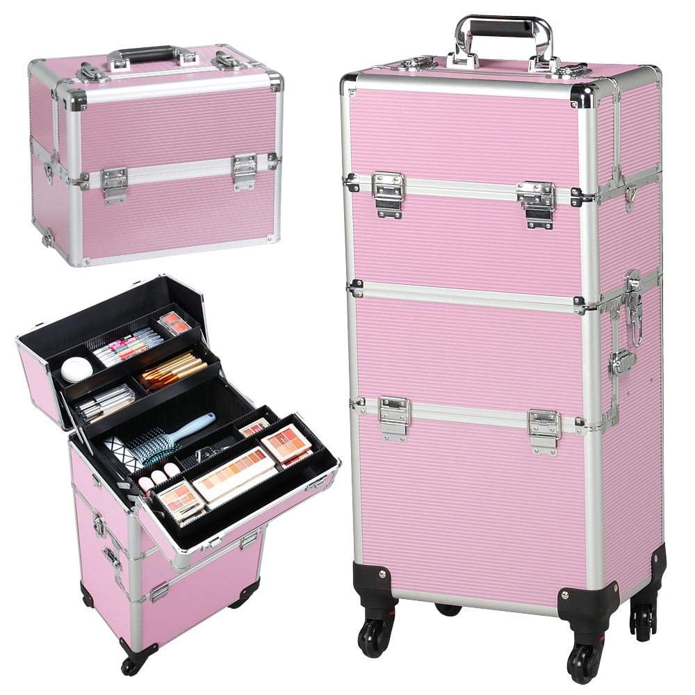 VEVOR VEVOR 2 in 1 Makeup Case Train Box Cosmetic Organizer Rolling Luggage  Trolley Bag Black Professional Makeup Case Organizer Beauty Case on Wheels