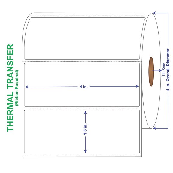 4" x 1-1/2" General Use Labels, w/ Perf Thermal Transfer Labels, Perforated, 960 per roll (4 Rolls per Carton)