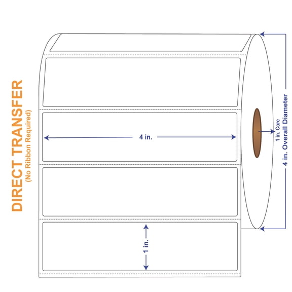 4" x 1" White Direct Print Thermal Labels, 1310 per roll (4 Rolls per Carton)