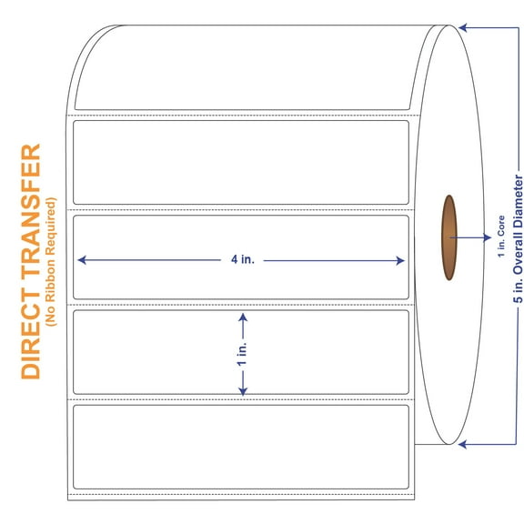 4" x 1" White Direct Print Thermal Labels, 2300 per roll (4 Rolls per Carton)