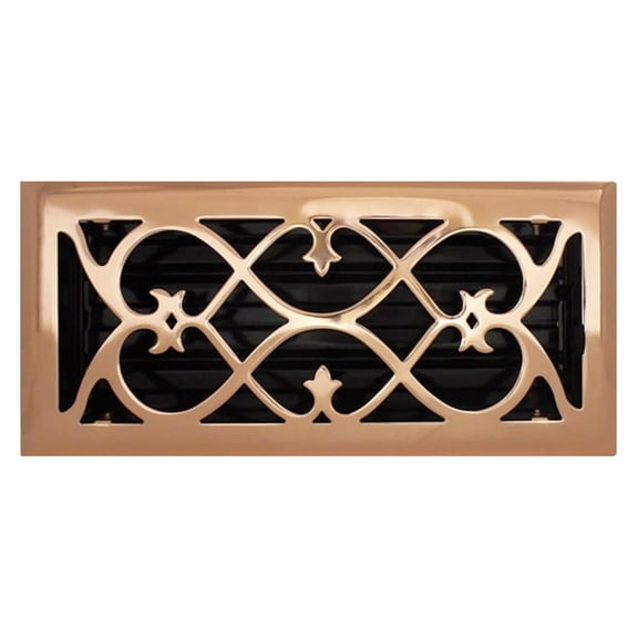 4" x 10" (5.25" x 11.25" Overall Size) Copper Victorian Register with Damper (HVAC Vent Cover)